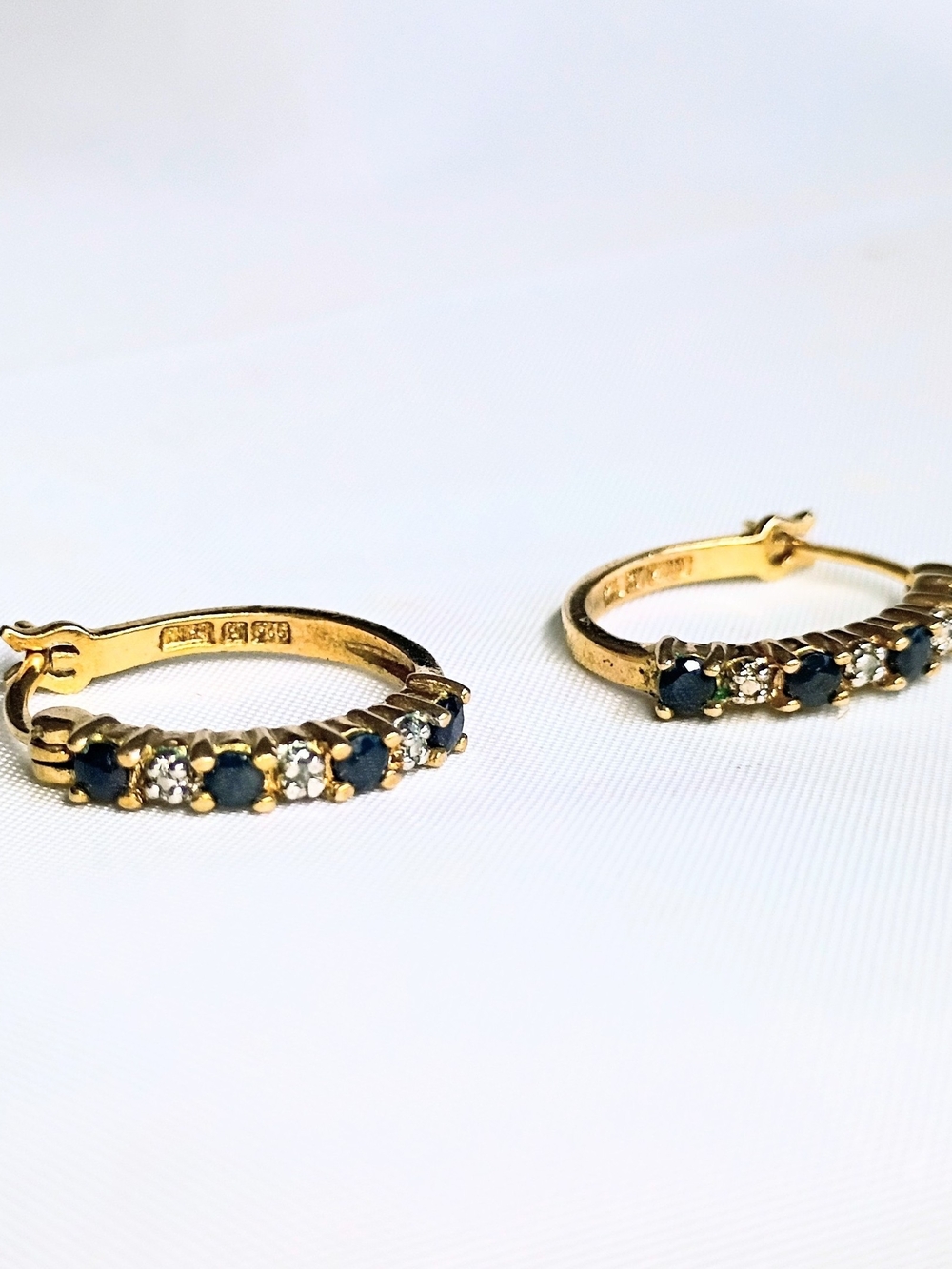 Gold Plated 925 Serling Silver Sapphire & Diamond Hoop Earrings
